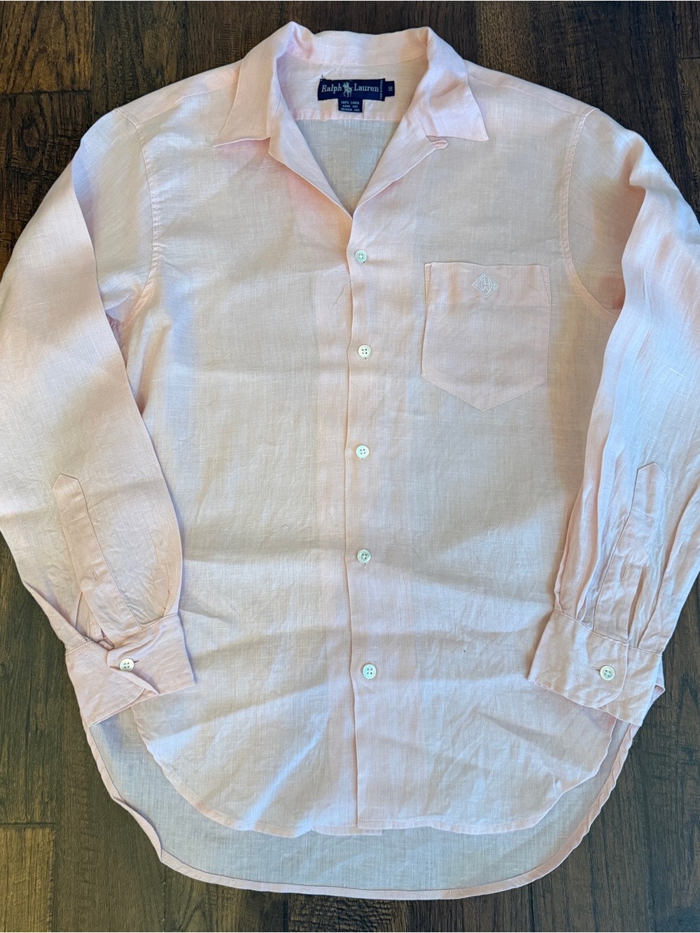 Vintage Ralph Lauren Women’s 10 Pink 100% Linen Button-Front Shirt